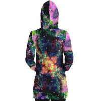 Cotton Candy Cosmos Psychedelic Fleece-Lined Long Hoodie