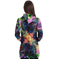 Cotton Candy Cosmos Psychedelic Fleece-Lined Long Hoodie